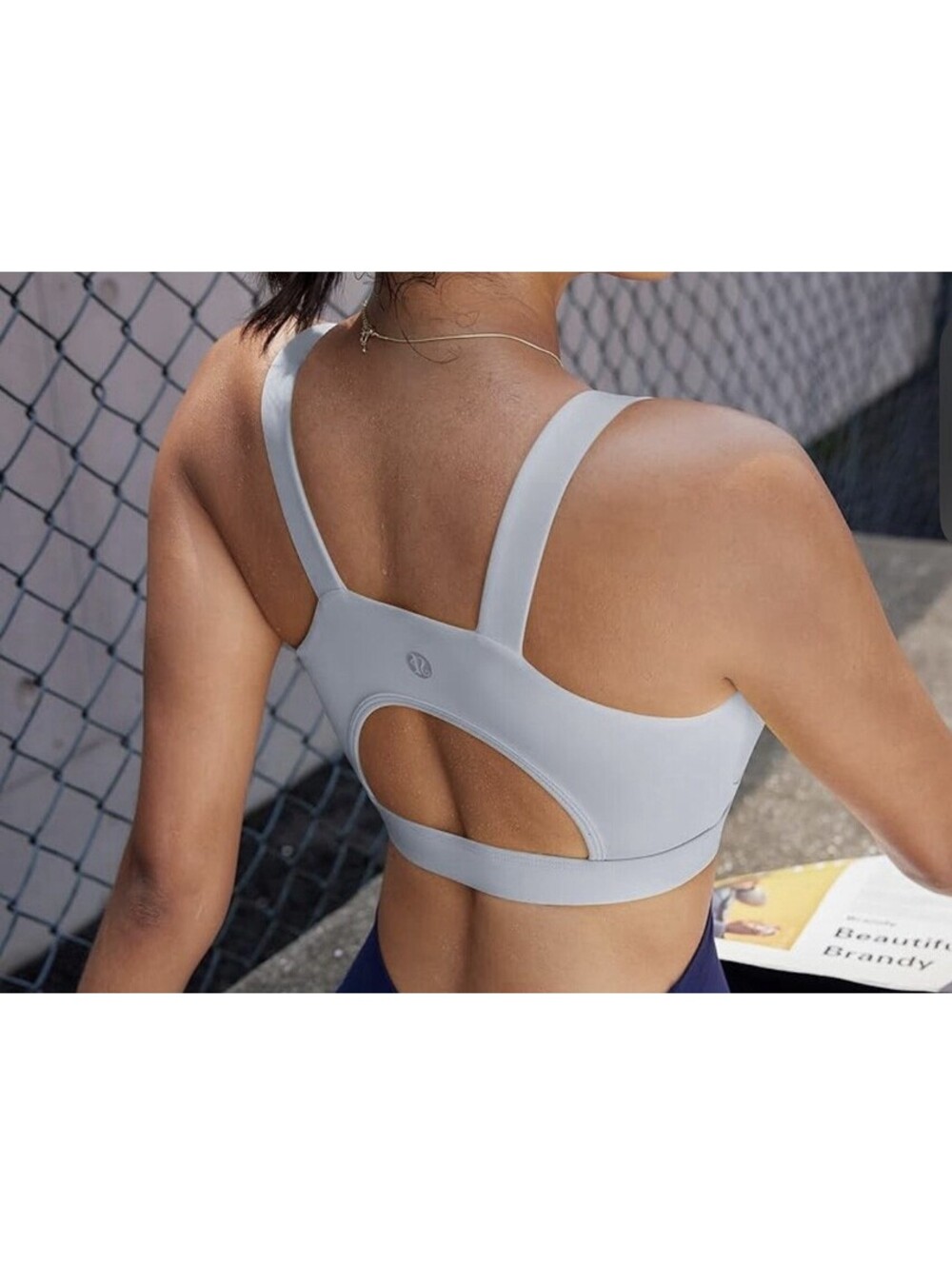 Running Girl Logo Sports Bra M Gray Solid Wireless Racerback Pullover